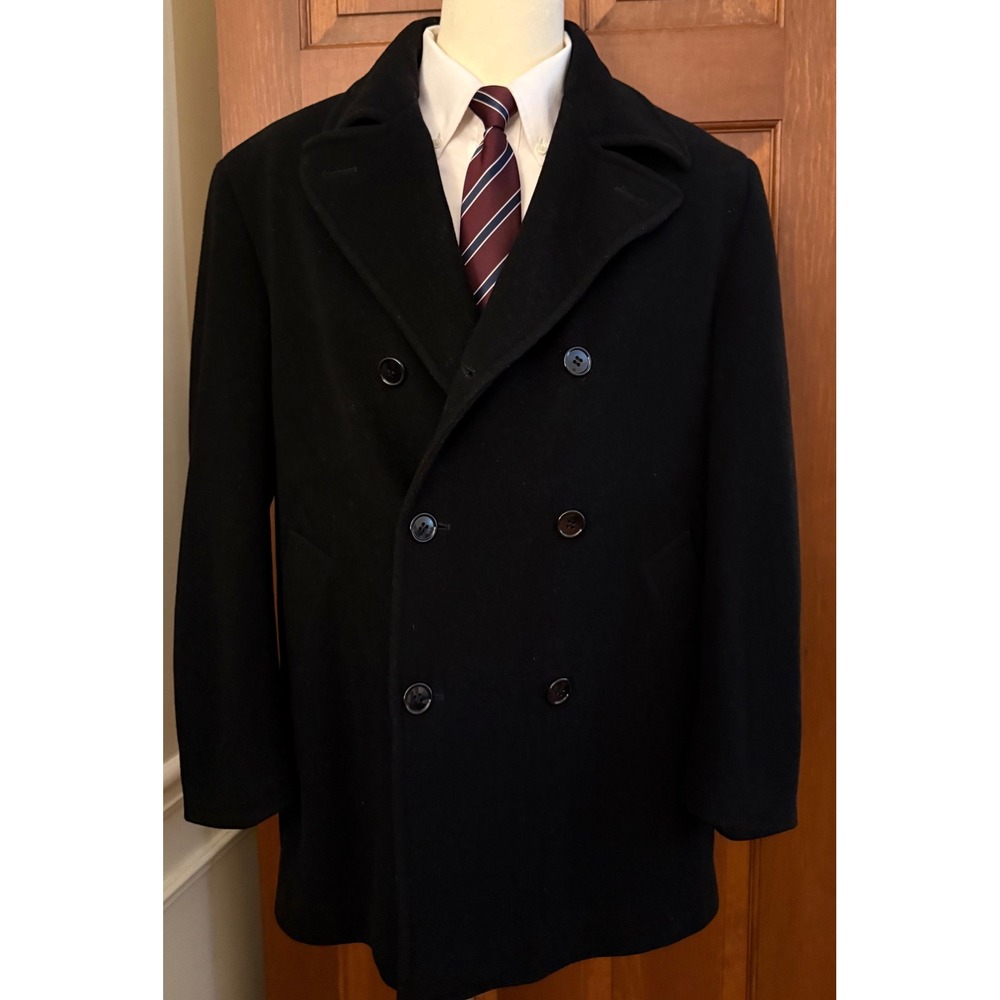 Ralph Lauren Cashmere Blend Dress Coat Men 44R Black Double Breasted Collared